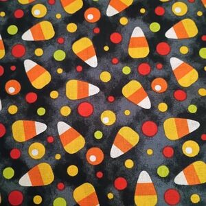 Candy Corn Print Cotton Fabric - Black  Background. Price Per Yard.